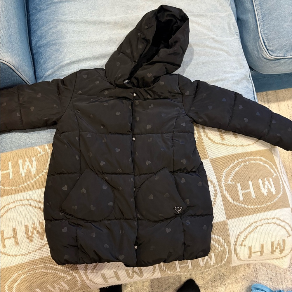 Mayoral Black Heart Pattern Puffer Jacket